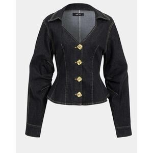 Micas Structured Denim Jacket with Gold Buttons – Dark Wash – Size XL